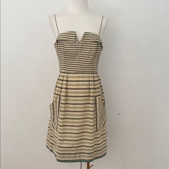 Anthropologie Maeve Changing Stripes Cream and Gray Mini Dress Dress Size 6 - Picture 2 of 15